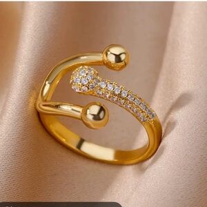 Adina Eden 14k Gold Plated Bypasss Ring with CZ Pave Accent NEW